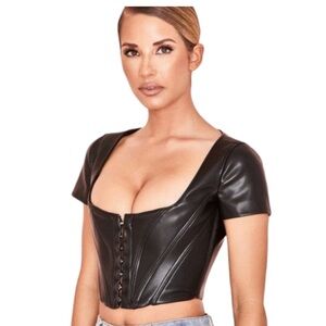 HOUSE OF CB ABIGAIL LEATHER CORSET TOP